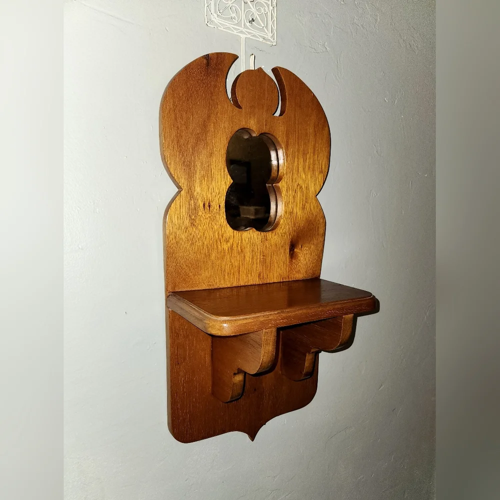 🔨 Vintage 1950s Wooden Angel Mirrored Shelf